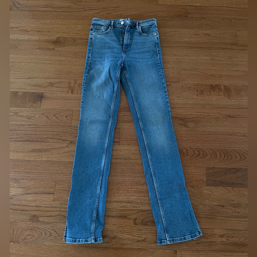 ZARA Hi Rise Split Blue Jeans